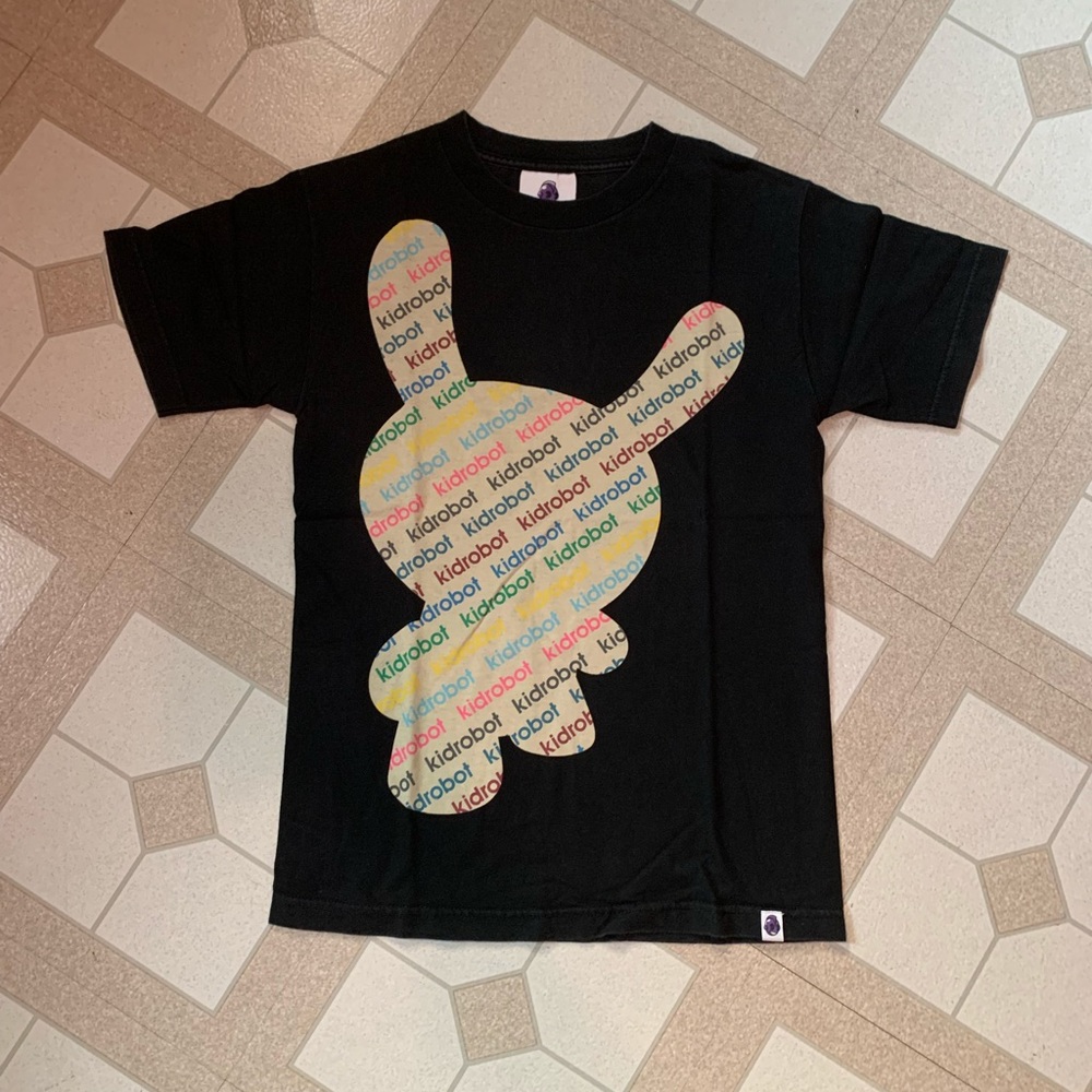 Rare Kidrobot Vintage Bunny Robot Logo Black Graphic T Shirt 2000s Streetwear
